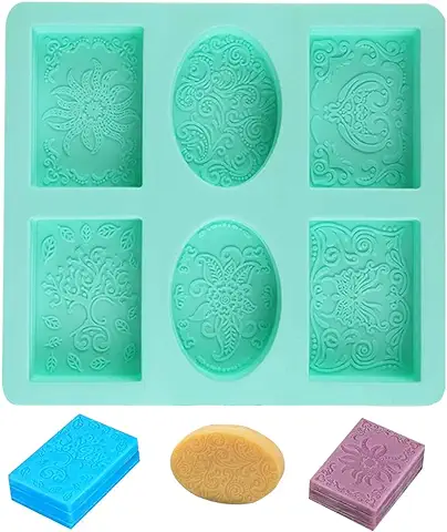 6 Cavidades Moldes de Silicona, Forma de Jabón Rectangular y Ovalada, Moldes para Jabones Artesanales para Hacer Barra de Jabón, Resina, Chocolate, Velas de Jabón y Gelatina Marrón (Verde)  