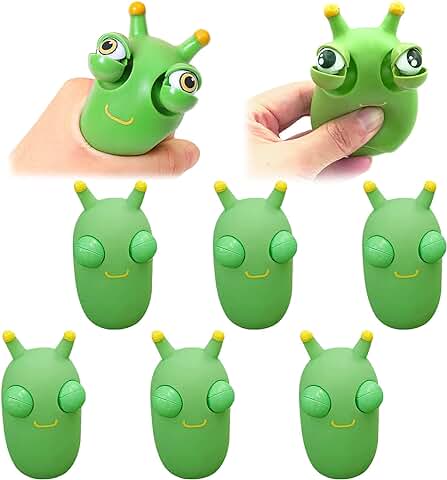 6 PCS Gusano de Hierba ApretarJuguete,Antiestres Juguete De Apretón De Gusano Que Rebota De Ojos Verdes,Grass Worm Pinch Toy,Juguetes Sensoriales De Gusano,Juguete Antiestres,Aantiestres Adultos  