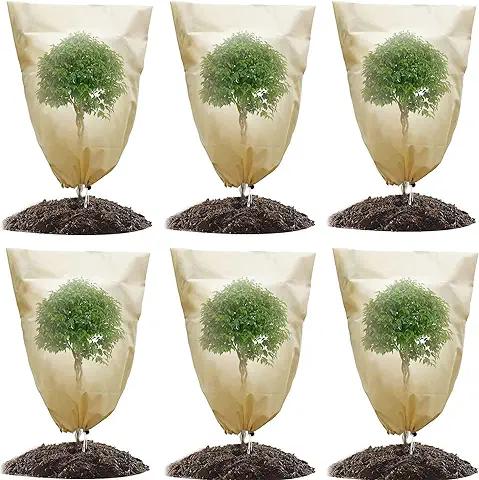 6 Piezas Funda para Plantas, Plantas Protección con Cordón Funda Protección Contra Heladas para Plantas de Invierno, la Protección de Plantas Contra el Frío, Viento y Nieve (60 x 80 cm, Beige)  