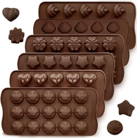 6 Piezas Silicona Moldes de Chocolate, CNYMANY Molde de Caramelo Molde de Gelatina Antiadherente Moldes para Hornear de Cocina Bandejas de Cubitos de Hielo por Festival Fiestas - 6 Formas  