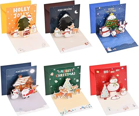 6 Pzs 3D Pop Up Tarjetas Navidad 6 Estilos Tarjeta de Felicitación Navideñas Santa Elk Muñeco de Nieve Oso Polar Tarjetas de Feliz con Sobre Pegatina para Familia Amigos Colega  