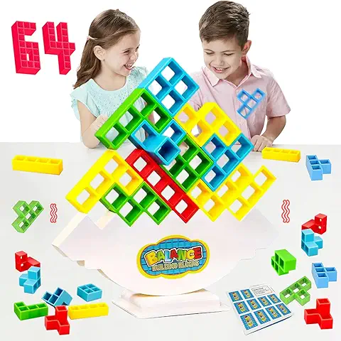 64Piezas Tetra Tower Balance Blocks, Tetris Tower Stack Attack Juego Tetra Tower Adultos Educativos Juguetes Apilables de Equilibrio Tetris Tower Montessori Regalo para Niños Niñas 3+ Años  