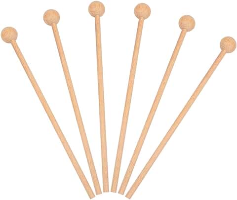 6pcs Baquetas de Percusión, Palos de Madera para Instrumento, Mazos de Percusión de Madera para Xilófono, Tambor, Campana (Color de Madera)  