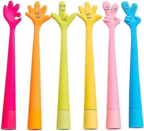 6Pcs Bolígrafos Creativo con Forma de Dedo, Bolígrafo Flexible de Silicona, Bolis Dibujos Animados Set, Bolígrafos Divertidos para Estudiante Niños Regalo de Cumpleaños, Material Escolar y Papeleria  