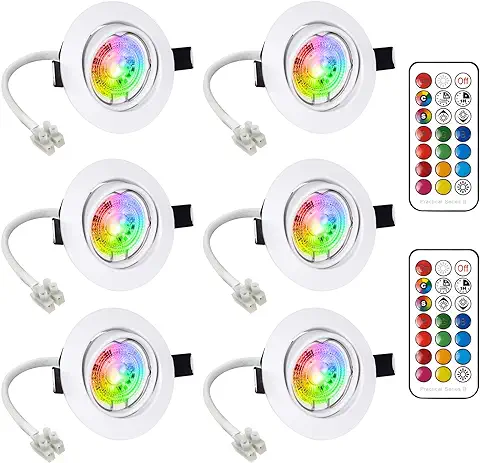 6x Foco Empotrable LED GU10 Luz de Techo 6W Incluye Bombilla GU10 Blanco Natural 2700K Colores RGBW Bombillas con Mando Ojos de Buey Marco Redondo Esmerilado Ángulo Rotable 30°AC 85V-265V  