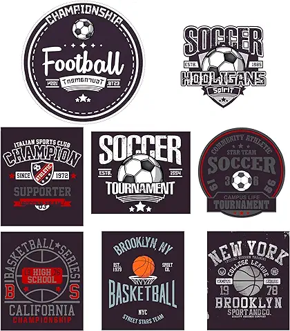 8 Parches Termoadhesivos para la Ropa. Apliques Serigrafiados para Planchar Sobre Camisetas, bata Escolar, Jeans, Chaquetas. Diseño Deportes: Fútbol, Baloncesto,- REF.6501-U8  