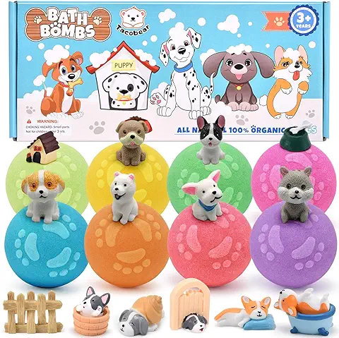 8pcs Bombas de Baño, Bomba de Baño Set de Regalo con Juguete Perro Sorpresa, Sales de Baño Hidratantes Naturales Bolas de Baño Relajantes Regalo Cumpleaños para Niños Niñas Mujeres  