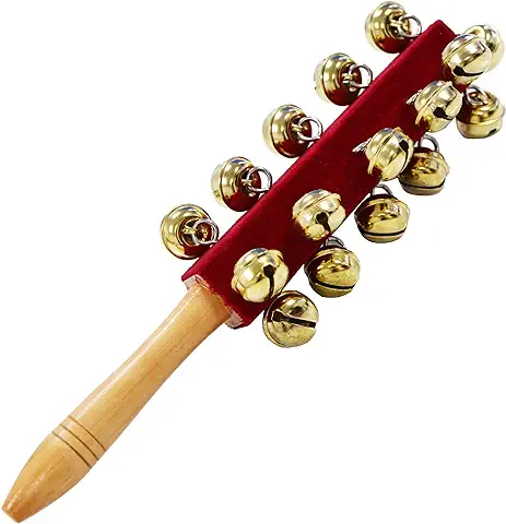 A-Star 21 Bell Jingle Shaking Sleigh Bell Stick Mango de Madera - 26 cm de Longitud  