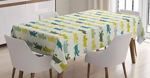 ABAKUHAUS Animal Mantele, Caras Divertidas de Cocodrilo, Resistente al Agua Lavable Colores No Destiñen Personalizado, 140 x 200 cm, Amarillo Verde Trullo  