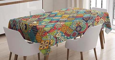 ABAKUHAUS Bohemio Mantele, Cuadros Folk, Resistente al Agua Lavable Colores No Destiñen Personalizado, 140 x 170 cm, Multicolor  