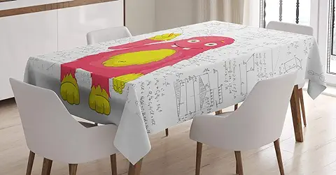 ABAKUHAUS Colegio Mantele, Divertido Inteligente Monster, Estampado con la Última Tecnología Lavable Colores Firmes, 140 x 240 cm, Blanco Amarillo y Rosa  