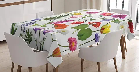 ABAKUHAUS Flor Mantele, Rosas de Color Tulipanes, Estampado con la Última Tecnología Lavable Colores Firmes, 140 x 200 cm, Multicolor  