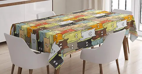 ABAKUHAUS Gatos Mantele, De Dibujos Animados de Color Divertido, Estampado con la Última Tecnología Lavable Colores Firmes, 140 x 170 cm, Multicolor  