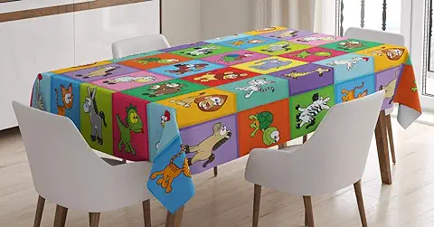 ABAKUHAUS Guardería Mantele, Divertida Joven Animales, Estampado con la Última Tecnología Lavable Colores Firmes, 140 x 200 cm, Multicolor  