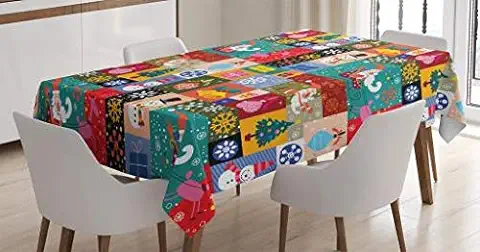 ABAKUHAUS Navidad Mantele, Diseño Moderno con Divertidos Patrones Invernales de Navidad Tema Infantil Niños, Apto Uso Interior y Exterior Material Lavable Colores Nítidos, 140 x 240 cm, Multicolor  