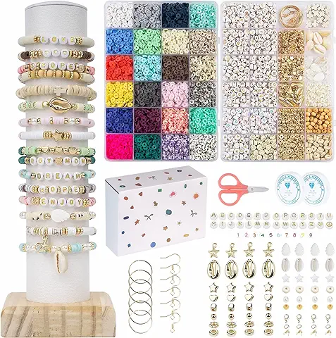 Abalorios para Hacer Pulseras Niñas, 7200+ Cuentas para Pulseras, 6mm Arcilla Bolitas Kit para Hacer Pulseras, para Bisutería Pendientes, DIY Collares Pulseras Manualidad, Niñas Regalo  