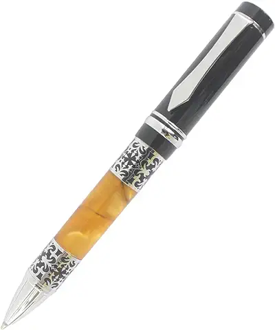 Abcsea Estilo Vintage Talla Flor Forma Bolígrafo Clip De Plata - Negro Y Naranja  