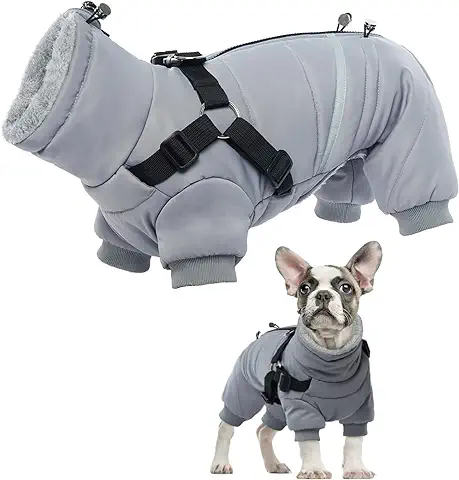 Abrigo de Invierno para Perros, Chaqueta Impermeable Perros Abrigadora de Invierno Ropa para Perros Pequeños y Medianos Chaleco Cálido Suave Arnés Cachorros con Anillas en D(Gris, S)  