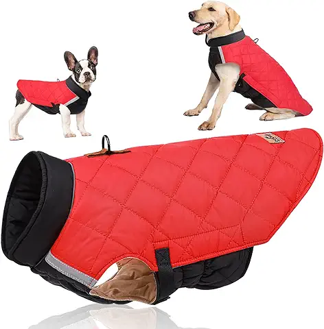 Abrigo de Invierno para Perros, Traje de Nieve Ajustable Acolchado, Chaqueta de Lana Cálida Reflectante, Impermeable, a Prueba de Viento, para Perros, Ropa para Clima Frío, Rojo + Negro M  