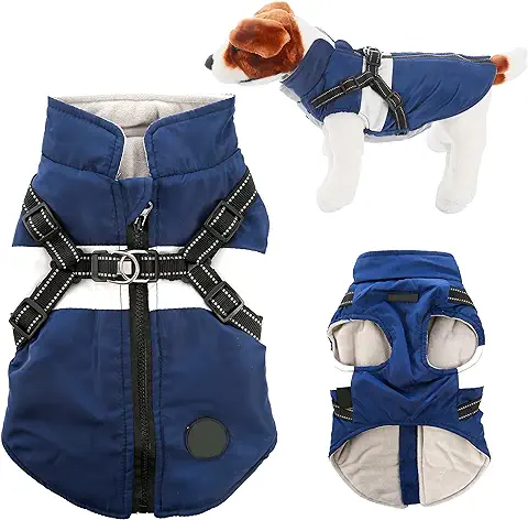 Abrigo Impermeable Chaqueta Cálida Invierno para Perros Ropa para Mascotas a Prueba Viento y Agua para Perros Pequeños y Mediano con Tiras Reflectantes Seguras & Arnés Ajustable-Azul25CM  