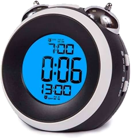 AC - Reloj Digital, Despertador con Diseño Clásico de Doble Campana- Silencioso y con Alarma - Pantalla LED Multifuncional - Fabricado en Plástico y Metal Resistente - Color Surtido  