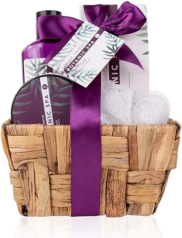 Accentra - Set de Baño Botanic SPA para Mujer en una Cesta de Hierba Marina - Set de Cuidado de 4 Piezas con gel de Ducha, sal de Baño, Loción Corporal y Esponja de red - Set de Regalo Wellness  