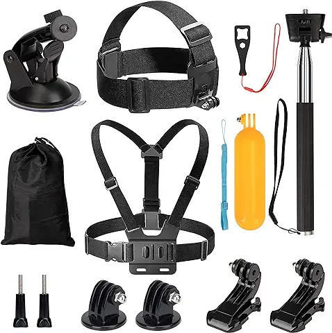 Accesorios de Cámara de Acción Kit 9-en-1, Arnés de Pecho + Arnés Banda Cabeza, Compatibles con Gopro Hero 10/9/8/7/6/5/4 Insta360 dji SJCAM AKASO y Otras Soporte Cámaras de Acción  