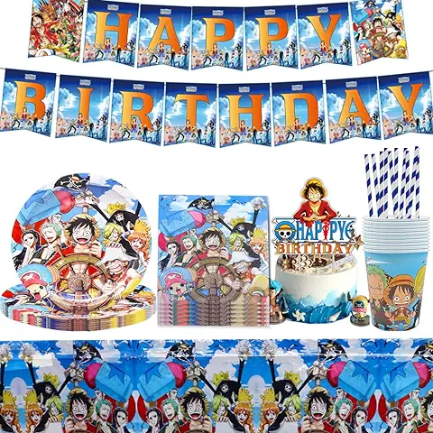 Accesorios de Fiesta Temática Pirata 　One Piece Decoración Vajilla Nesloonp 52 PCS de Plato de Cena Vajilla de Cumpleaños Infantil para Fiesta de Cumpleaños  