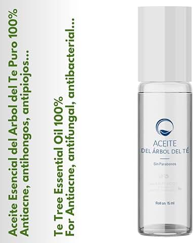 Aceite de Arbol de Té Roll on - Para Masaje - Para la Cara y Cuerpo - Tratamiento para El Acné, los Piojos y las Enfermedades de la Piel- Roll on 15 ml  