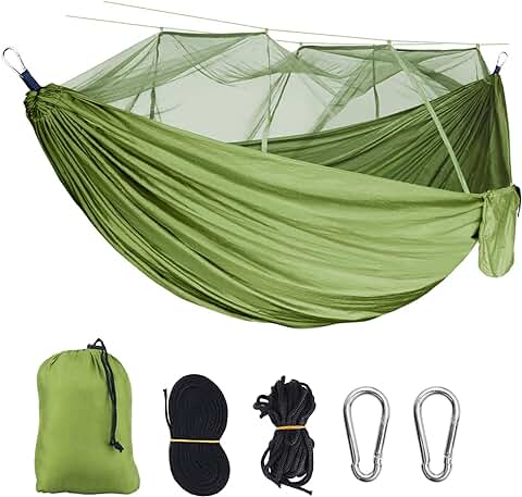 ACEMOOW Hamaca de Camping con Mosquitera, Ligera, Doble e Individual, Portátil, de Nailon, para 2 Personas, Accesorios para Viajes, Senderismo, Mochileros, Picnic, Playa, Jardín, 102 x 55 Pulgadas,  