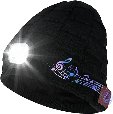 Aceshop Gorro Bluetooth con luz LED, Gorro de Música Inalámbrico de Punto con 6 Luces LED USB Recargable LED Iluminado Bluetooth Beanie Cap Inalámbrico Running Hat Regalo Navidad para Hombres Mujeres  