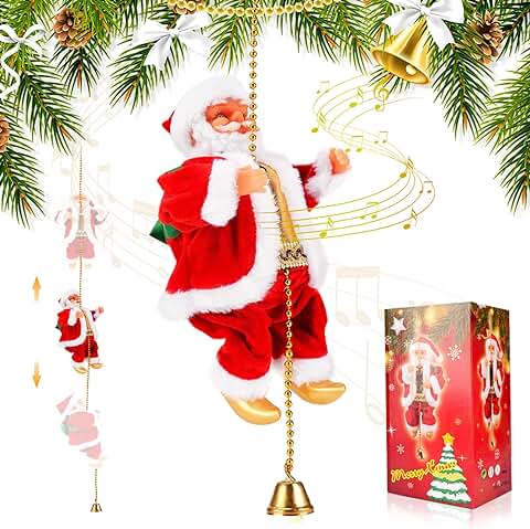 Achort Santa Toy Electric Santa Claus Rope Climbing Toy Christmas Kids Gift Home Party Decor Santa Escalada en Cuerda, Cantando Figura de Papá de Estatuilla Noel Regalo Navidad para Niños  