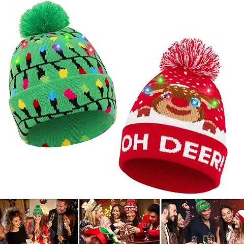 Achort Sombrero LED Light Up Sombrero Beanie Gorro Sombrero 6 LED Christmas Christmas Hat Sombrero de Sombrero de Nieve Invernal Sombrero Feo Sombrero Beanie Cap para Hombres Mujeres Niños Niñas  