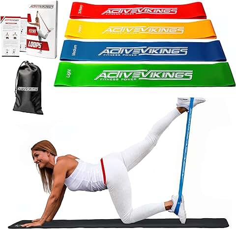 ActiveVikings Correas de Fitness – Set de 4 Bandas de 4 Grados Diferentes Ideal para el Resfuerzo Muscular, Fisioterapia Pilates Yoga Gimnasia y Crossfit  