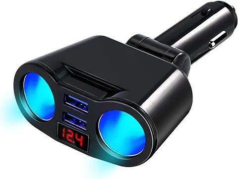 Adaptador Divisor de Encendedor de Cigarrillos, Cargador de Coche USB Dual, Divisor de Cargador de Coche, 2 Enchufes 12 V/24 V 90 W con Interruptor de Voltímetro LED para Teléfono Móvil,Tableta,GPS  