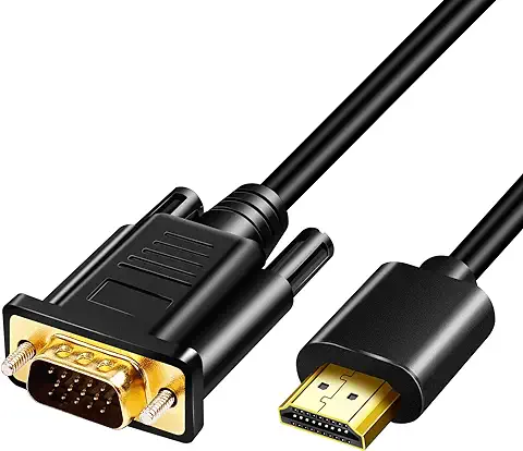 Adaptador HDMI a VGA Macho a Macho, 1,8 Metros Full HD 1080P HDMI a VGA, Convertidor HDMI a SVGA con Puertos Chapados en Oro para Escritorio, Proyector, HDTV, Raspberry Pi, Roku, Xbox, etc (1,8 m)  