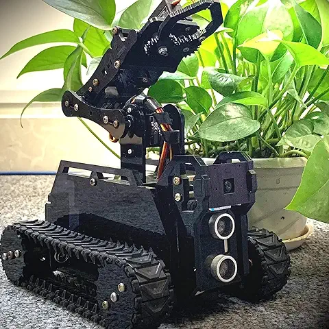 Adeept RaspTank - Robot Inteligente Inalámbrico WiFi para Raspberry Pi 4/3 Modelo B+/B Robot de Seguimiento de Tanque con Brazo Robótico 4-DOF, Seguimiento de Objetivos OpenCV, Transmisión de Vídeo  