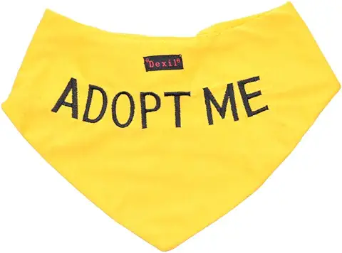 ADOPT ME - Pañuelo para Perro, Color Amarillo con Mensaje Bordado Personalizado, Bufanda para el Cuello, Accesorio de Moda, Evita Accidentes al Advertir a Otros de tu Perro con Anticipación  