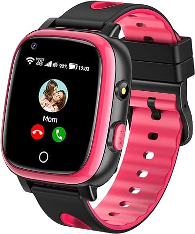 ADUOGENG Reloj Inteligente Niño 4G/GPS/WiFi/Videollamada/SOS, Regalos Smartwatch Niña Niño con Fotografía, Música, Horario de Clase, Modo de Clase, Despertador, Linterna, Podómetro, Contraseña, Roja  