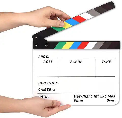 AFAITH Professional Studio Camera Fotografía Video Acrílico Borrado en seco Director Película Clapboard Claqueta (9.85x11.8 Pulgadas) con Varillas de Color SA009  