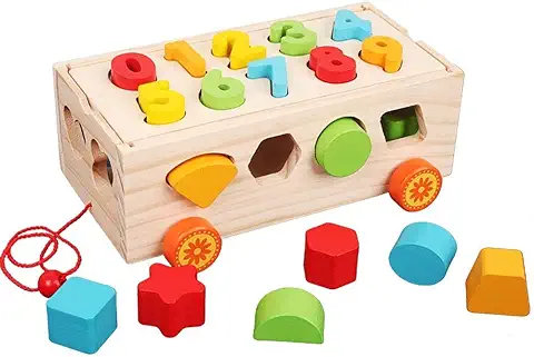 Afufu Juego de Madera Clasificador de Formas Juguete, Juguetes para Arrastrar, Juegos Educativos Montessori Tirar del Juguete para Niños Niñas Bebes Bebés 3 4 5 Años  