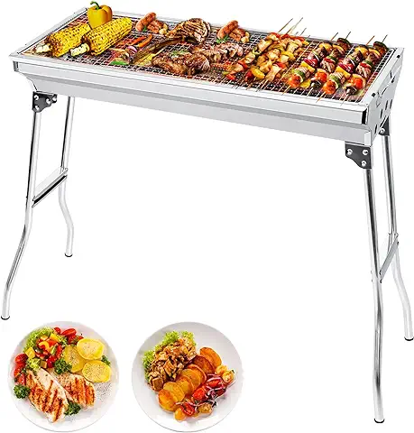 AGM Barbacoas de Carbón Plegable, 710x330x730 mm | Parrilla Grande para Barbacoa para 5-10 Personas | Acero Inoxidable Grueso | para Picnic, Viajes, Jardín, Camping  