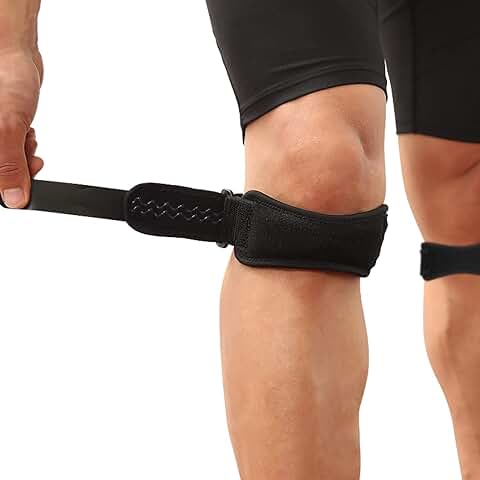 AGPTEK 2 Pack Rodillera Ajustable, Correa Rotuliana para el Alivio de la Tendinitis, la Estabilización de la Articulación en Tenis, Correr, Saltar, Béisbol, Escalada ect, Negro  