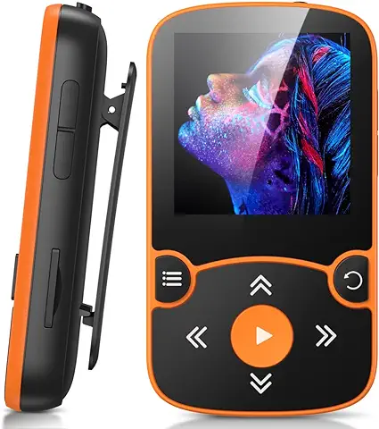 AGPTEK 32GB Clip Reproductor MP3 Bluetooth 5.3, HiFi MP3 Player Portátil Deportivo con Radio FM, Grabación de Voz, Podómetro, Soporta Hasta 128 GB, Nanranja  