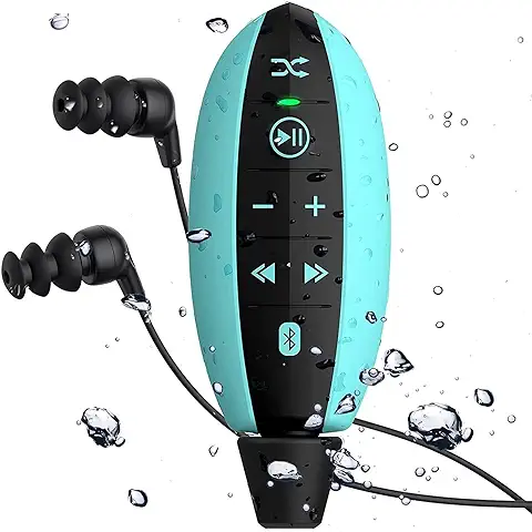 AGPTEK S19 MP3 Acuatico 8GB, Reproductor MP3 Bluetooth Impermeable IPX8 con Clip, Aleatorio Modo, Auriculares Natacion para Correr, Ciclismo, Gimnasio, Azul  