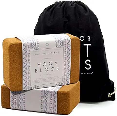 AGreenie Premium Bloque de Yoga de Corcho – Producto 100% Natural – Juego de 1 o 2 – Mediano o Grande – Bloque de Yoga para Fitness y Pilates – Incluye Mochila e Instrucciones de Ejercicios  