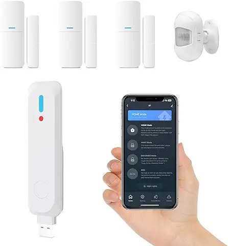 AGSHOME Alarma Inalámbrica para el Hogar WiFi, Sistema de Seguridad Inteligente, kit de Alarma de 5 Piezas con Detector de Movimiento, Ampliable para Casa, Autocaravana, Garaje, Oficina.  