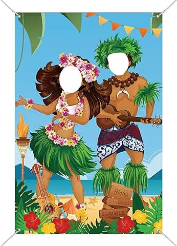 AIBAOBAO Decoración de Fiesta Hawaiana Luau Pareja Soporte de Foto, Tela Gigante Hawai Fotostand Fondo, Decoración de Fiesta Hawai Fondo de Foto, Decoración de Fiesta Hawaii Fondo de Fotos  