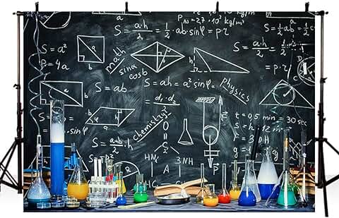 AIBIIN Fondo de Experimento Científico Divertido de 7 x 5 Pies,con Fórmula Física Matemática,Fondo de Pizarra para Fotografía,Escuela,investigación,niños,Estudiantes,decoración de Mesa,Accesorios  