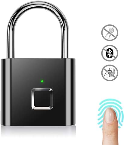 AICase Candado de Huellas Digitales, Cerradura Recargable USB de Seguridad Keyless Impermeable IP67 para uso en Interiores y al aire Libre  